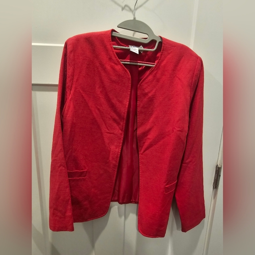 BFA Classics Red Blazer Women’s 10 Open Front Work Jacket Lined